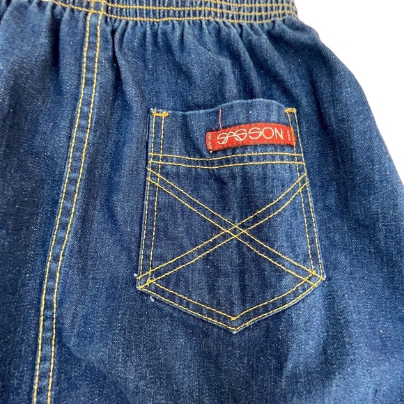 80's Sasson Women's Denim Skirt Pockets Gold Buckle Midi Elastic Waist Size 4 - Picture 5 of 8